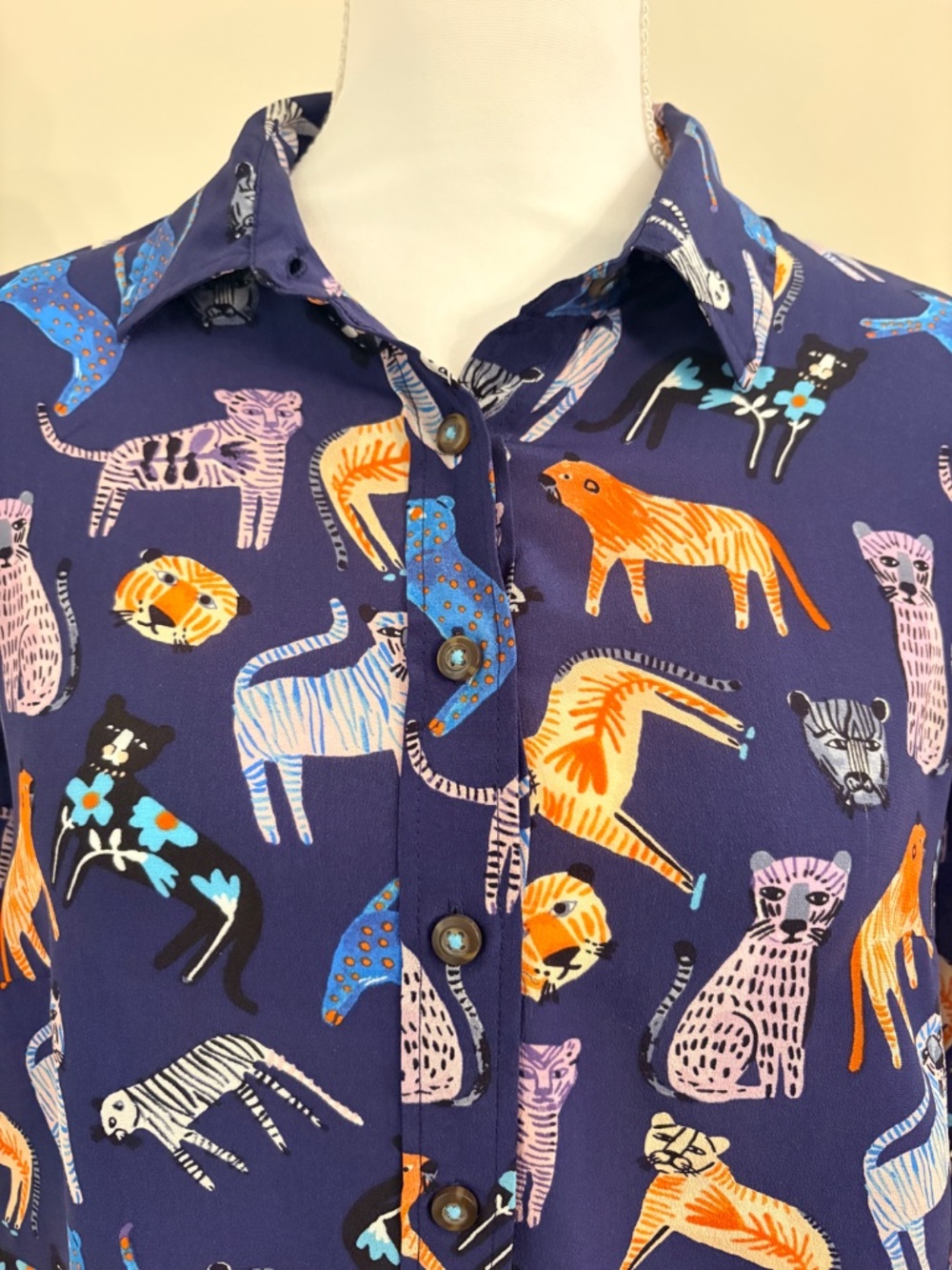 Anthropologie Silk Blouse Tiger Cat Print - Picture 2 of 14